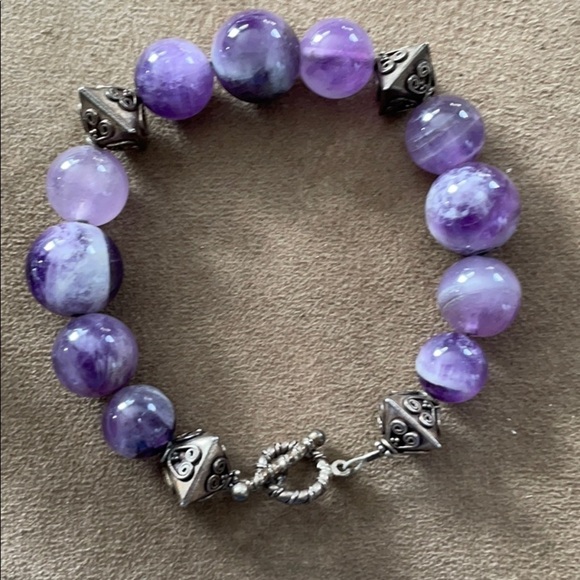 𝅺💜host Pick💜 Graduated Big Amethyst Balls Decorative Silver Bracelet w Toggle - Picture 1 of 4